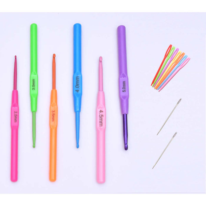 Colorful Handle Top Crochet UK 12, 11, 9, 8, 7, 6 and 7 pc Color Plastic Needles