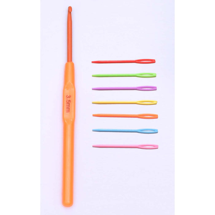 Colorfull Handle Top Crochet UK 9 (3.5 mm) and 7 pc Color Plastic Needles