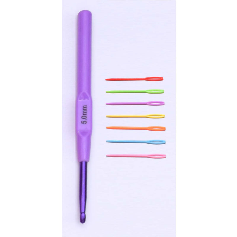 Colorful Handle Top Crochet UK 6 (5.0 mm) and 7 pc Color Plastic Needles