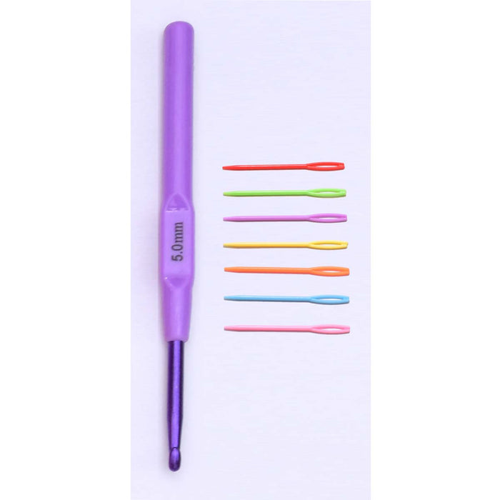 Colorful Handle Top Crochet UK 6 (5.0 mm) and 7 pc Color Plastic Needles