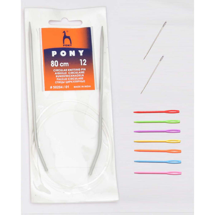 Pony Circular Pin 12, 7 pc Plastic needle and Pony 2 Needle 4.5 cm