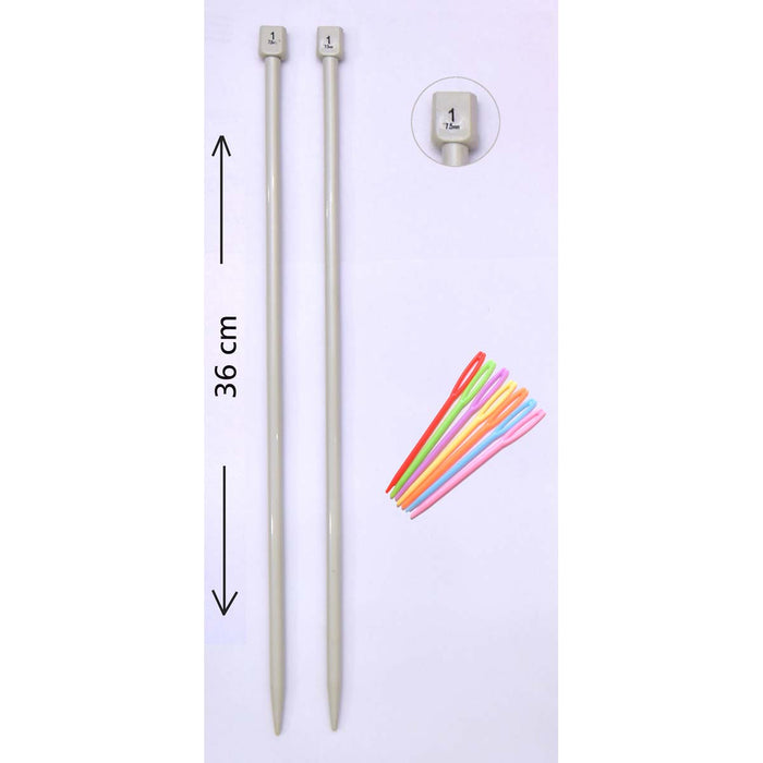 Plastic Extra Long 36 cm UK 1 (7.5 mm) Knitting Needle and Plastic 7 Needles