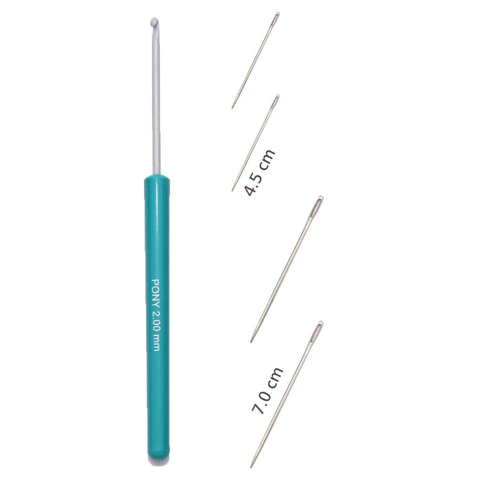 Pony Easy Grip Crochet UK 14 (2.00 mm), Pony 2 Needles 4.5 cm and Pony 2 Needles 7 cm