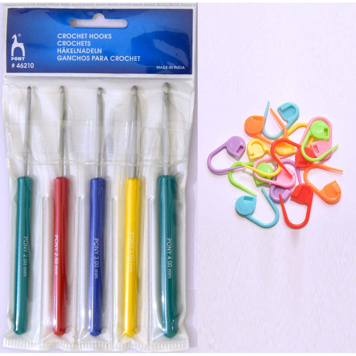 Pony Easy Grip Crochet Set and 14 Stitch Markers