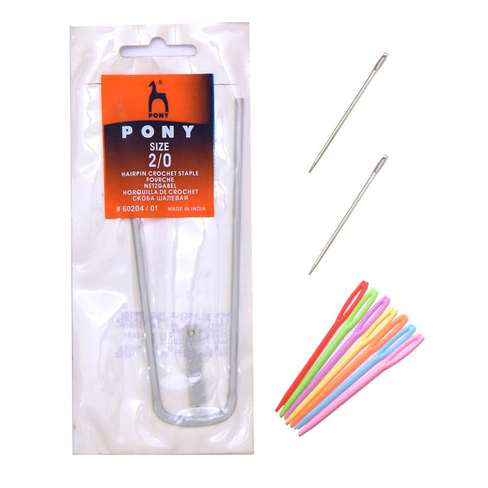 Pony Hairpin Needle UK 2, Pony 2 Needles 4.5 cm and Plastic 7 Needles